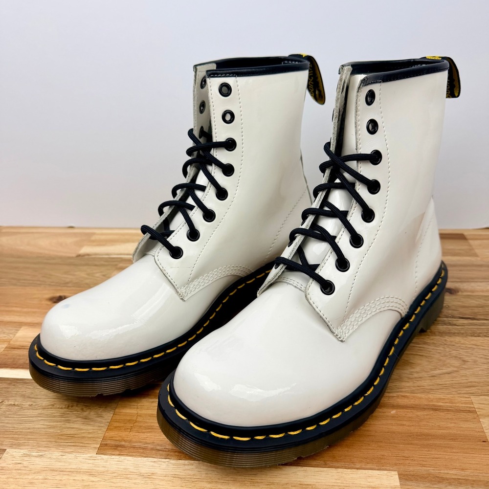 Dr. Martens 1460W White Patent Leather Lace Up Boots Womens Size 9 11821104